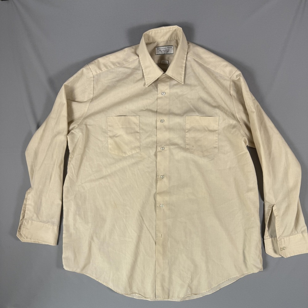 Vintage Sears Shirt Mens 17.5 36/37 Beige Perma-Prest Long Sleeve Dress Big Size
